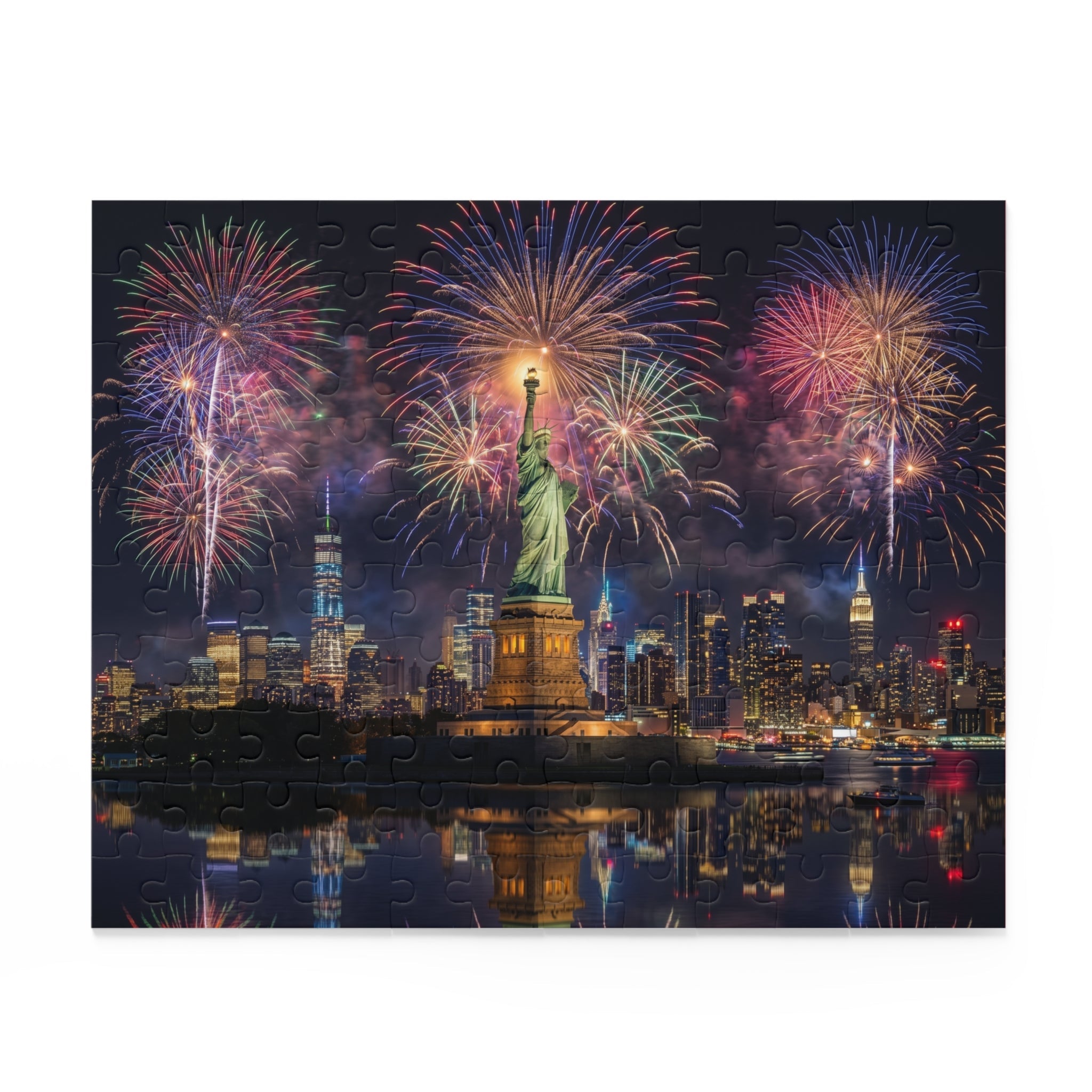 Statue of Liberty Fireworks Puzzle — New York City Night Skyline Custom Puzzle (120/252/500 pcs) - PatriotDepot.com