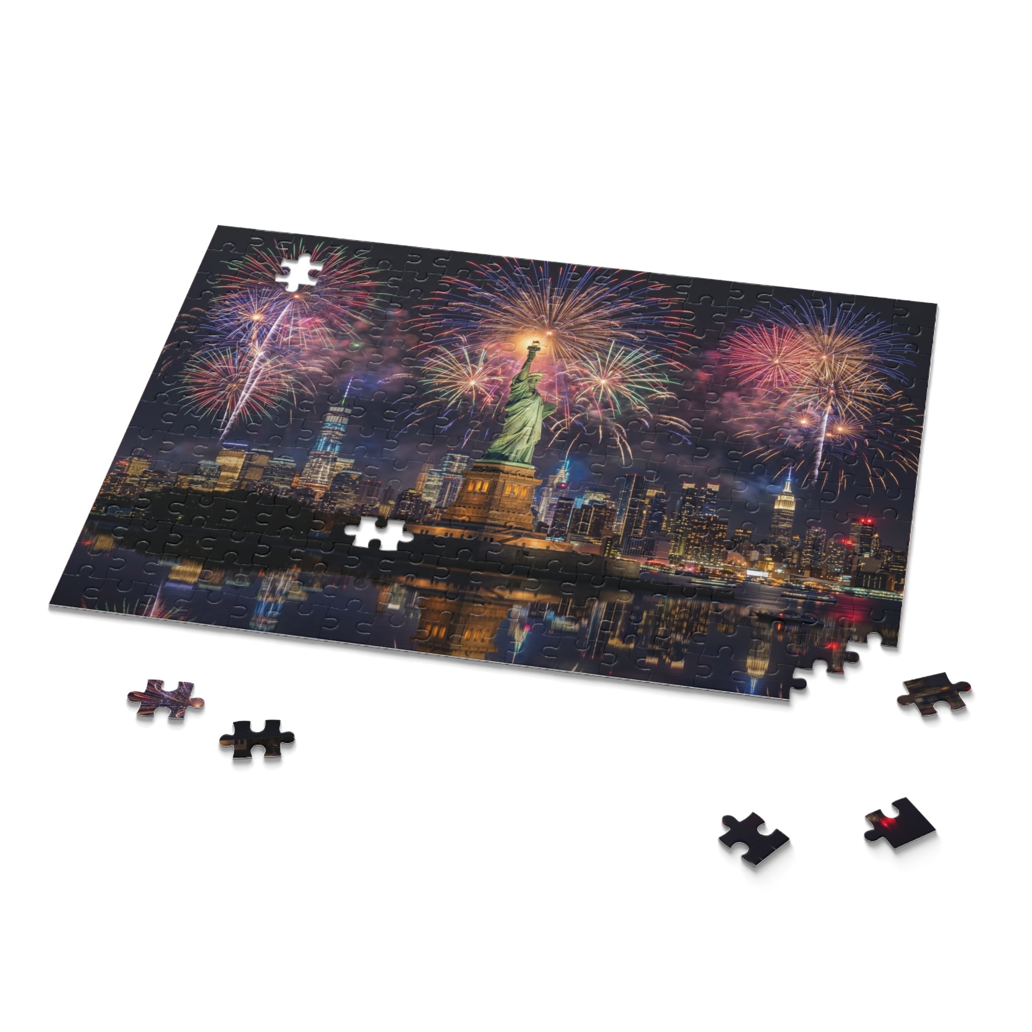 Statue of Liberty Fireworks Puzzle — New York City Night Skyline Custom Puzzle (120/252/500 pcs) - PatriotDepot.com