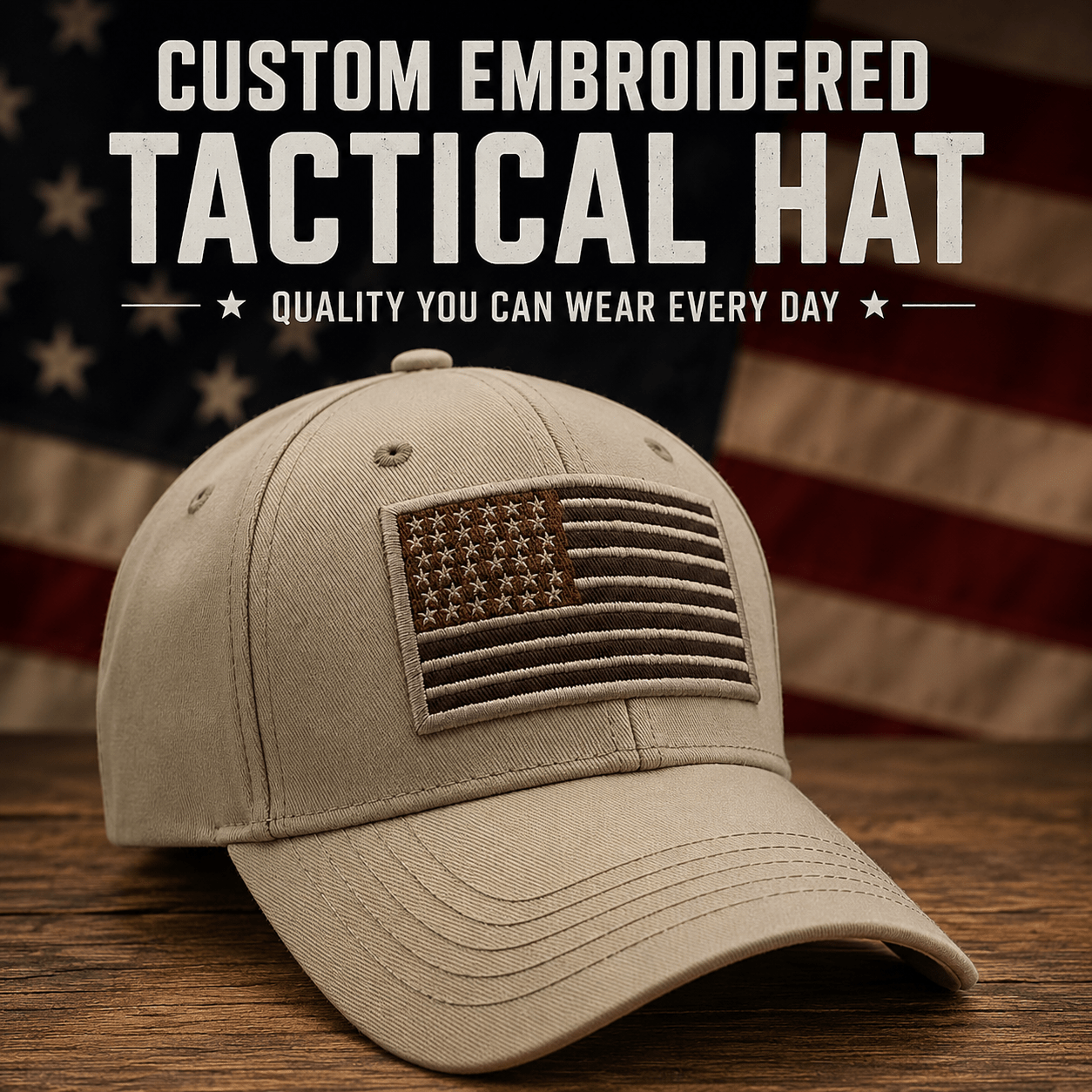 Tactical Flag Embroidered Hat (Khaki) - PatriotDepot.com