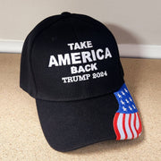 Take America Back Trump 2024 Hat w/ Flag Bill (Black) - PatriotDepot.com