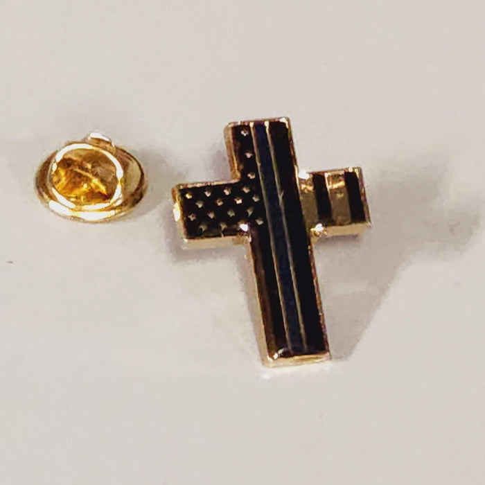 Thin Blue Line Flag in Cross (Gold Plated)