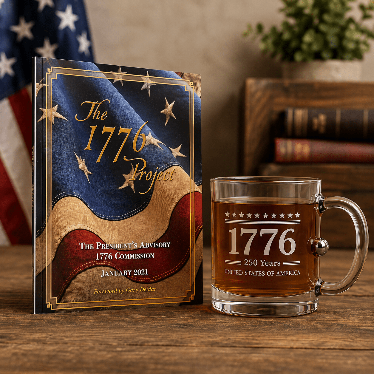 The 1776 Project Collector's Bundle | Book + Etched Musket Ball Glass Mug | Patriotic Gift Set - PatriotDepot.com