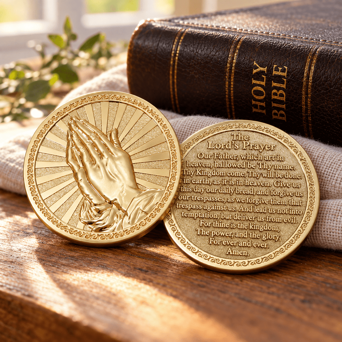 The Lord’s Prayer Challenge Coin | Gold-Plated Brass, 1.75 Inch - PatriotDepot.com