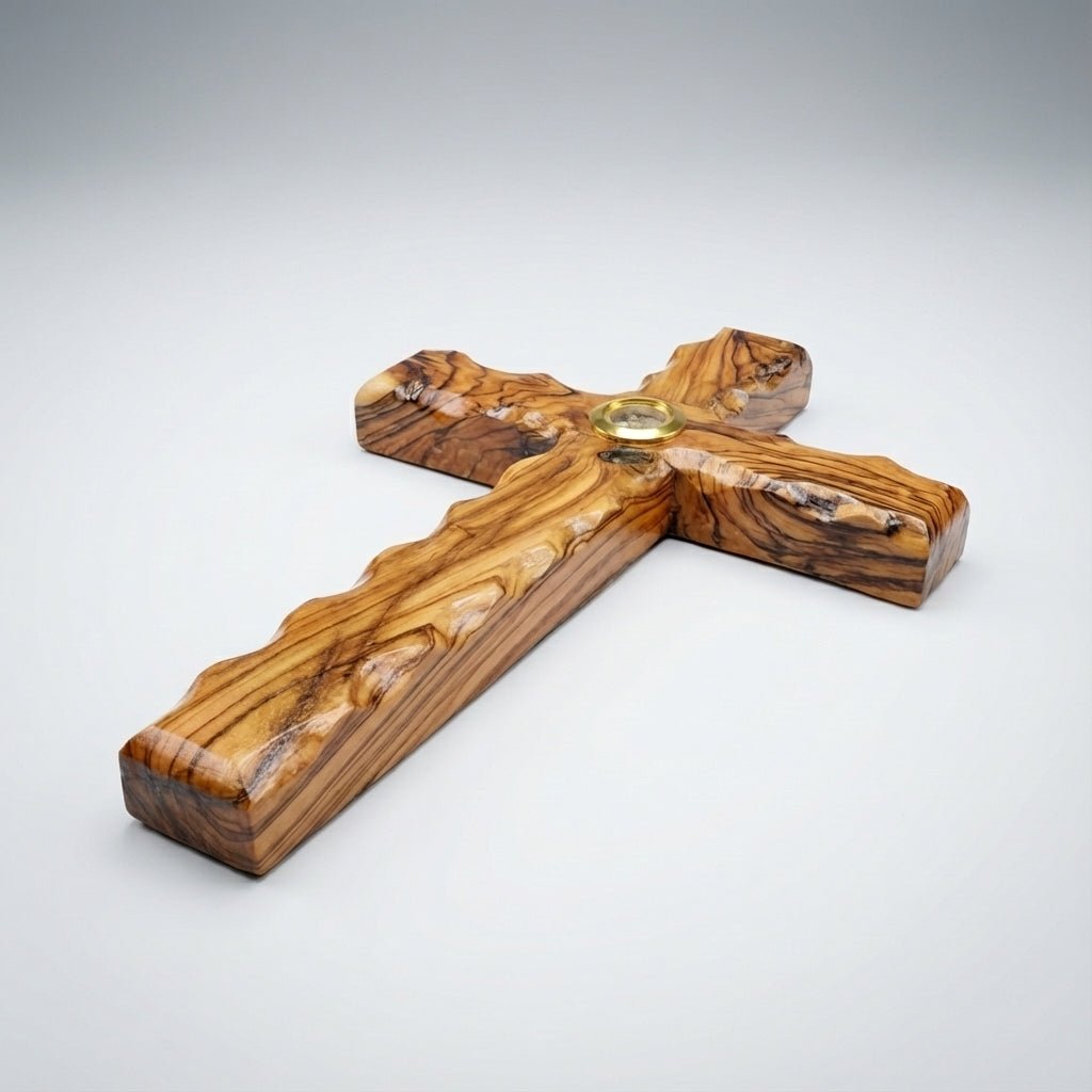 The Olive Tree Cross | Jerusalem Olive Wood & Temple Mount Soil - PatriotDepot.com