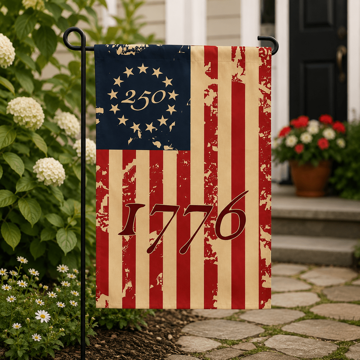 The Original 13 — Betsy Ross 250th Anniversary Garden Flag (12"×18") - PatriotDepot.com