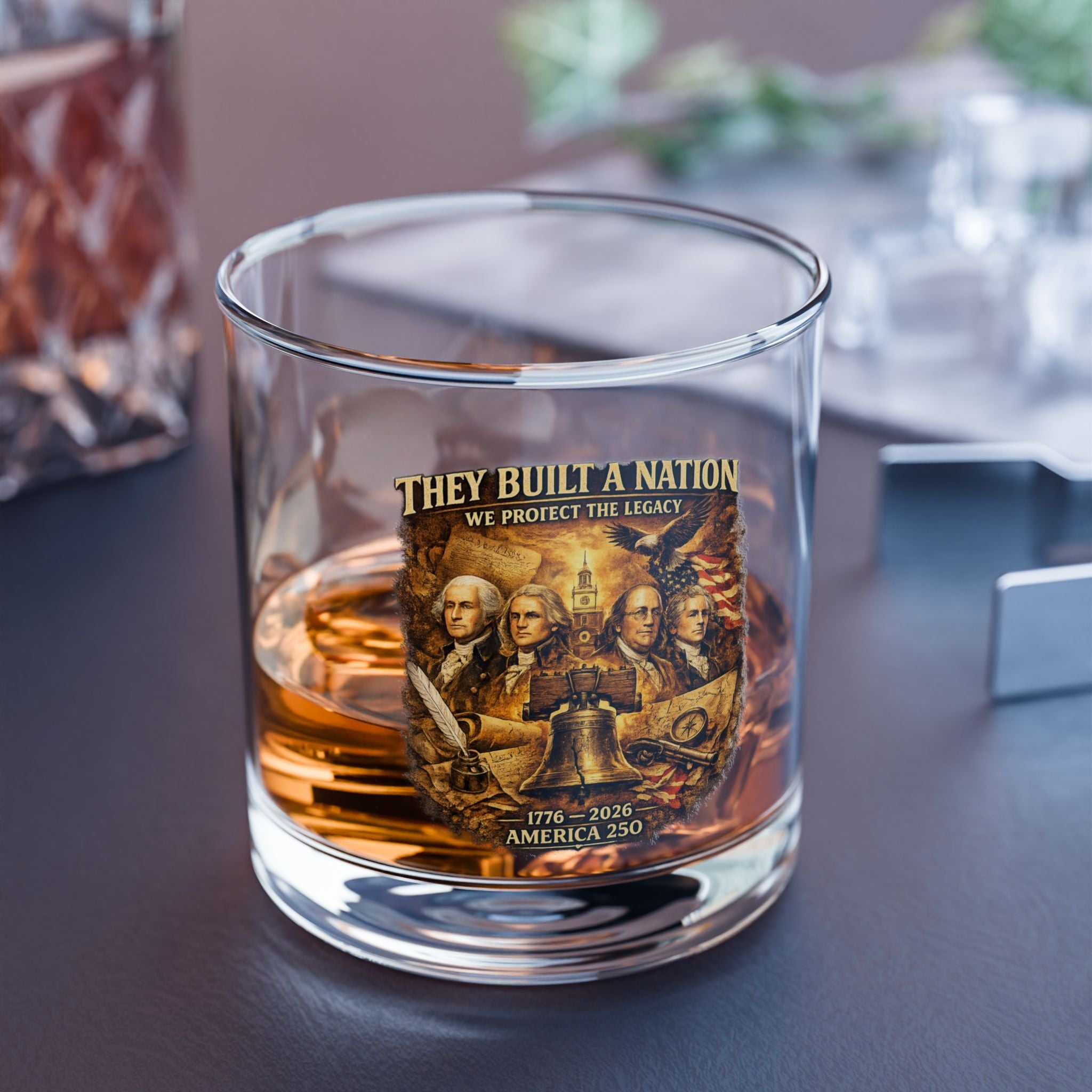They Built a Nation Rocks Glass — We Protect the Legacy Founding Fathers 1776–2026 America’s 250th Glass - PatriotDepot.com
