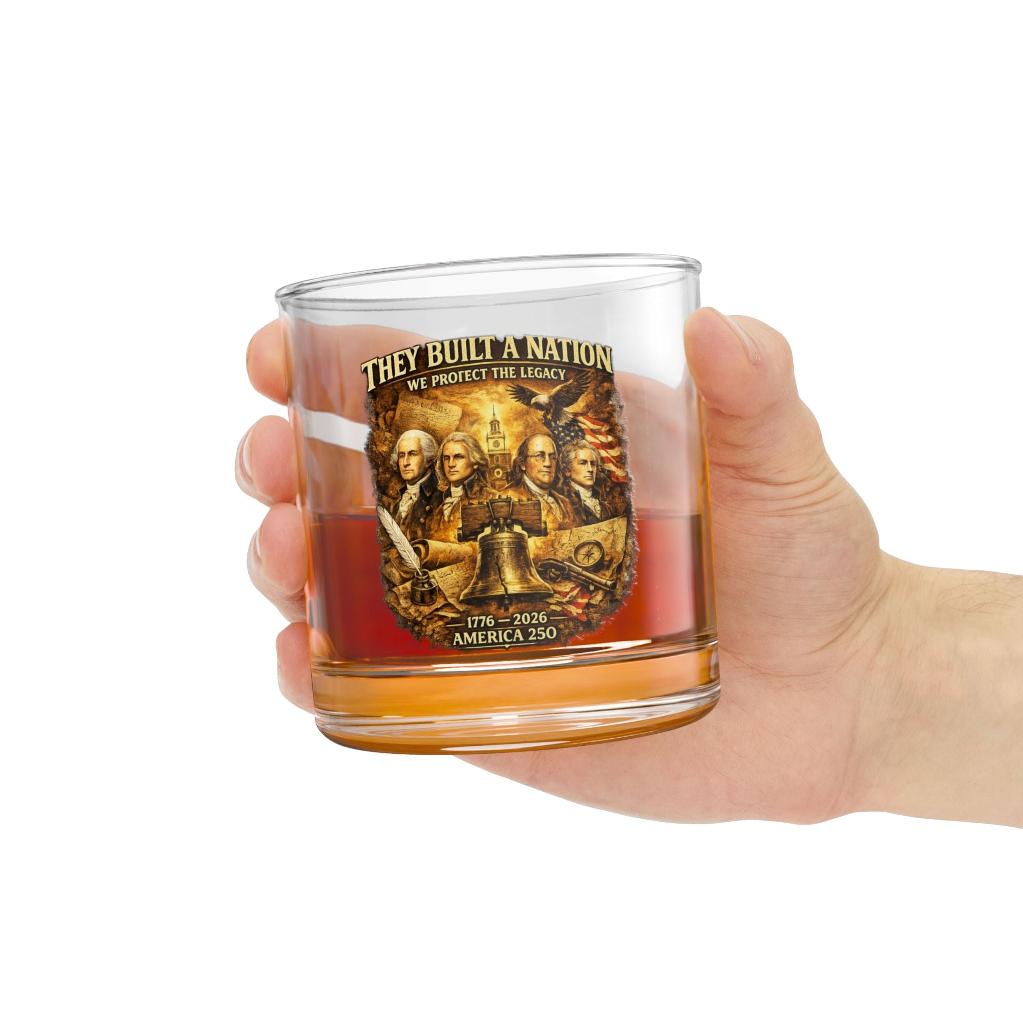 They Built a Nation Rocks Glass — We Protect the Legacy Founding Fathers 1776–2026 America’s 250th Glass - PatriotDepot.com