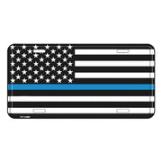 Thin Blue Line American Flag Aluminum License Plate - PatriotDepot.com