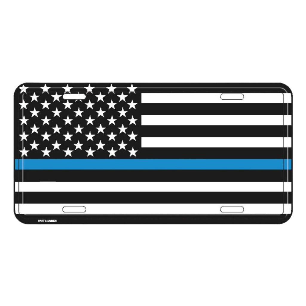 Thin Blue Line American Flag Aluminum License Plate - PatriotDepot.com