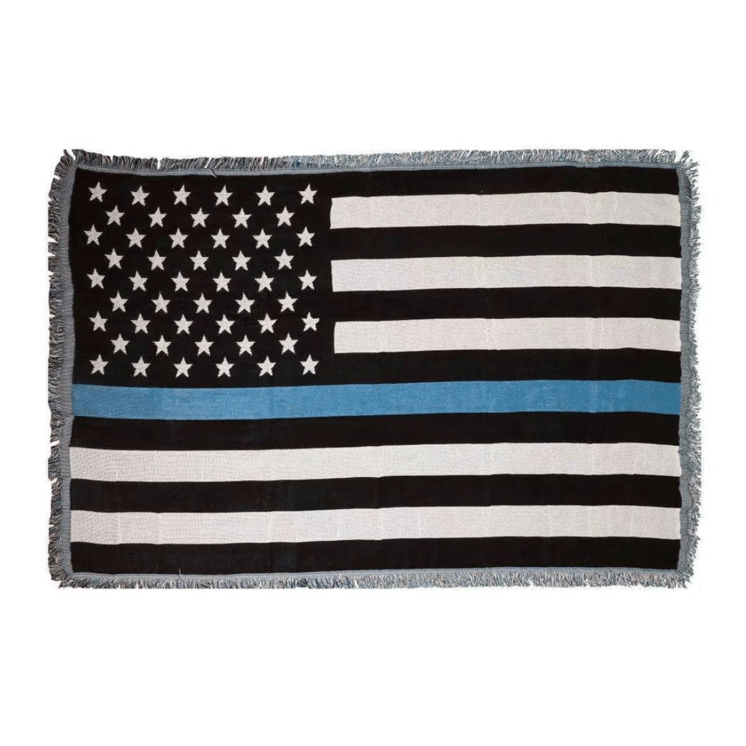 Thin Blue Line Flag Hand Woven Cotton Throw Blanket (4'x6') - PatriotDepot.com