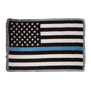 Thin Blue Line Flag Hand Woven Cotton Throw Blanket (4'x6') - PatriotDepot.com