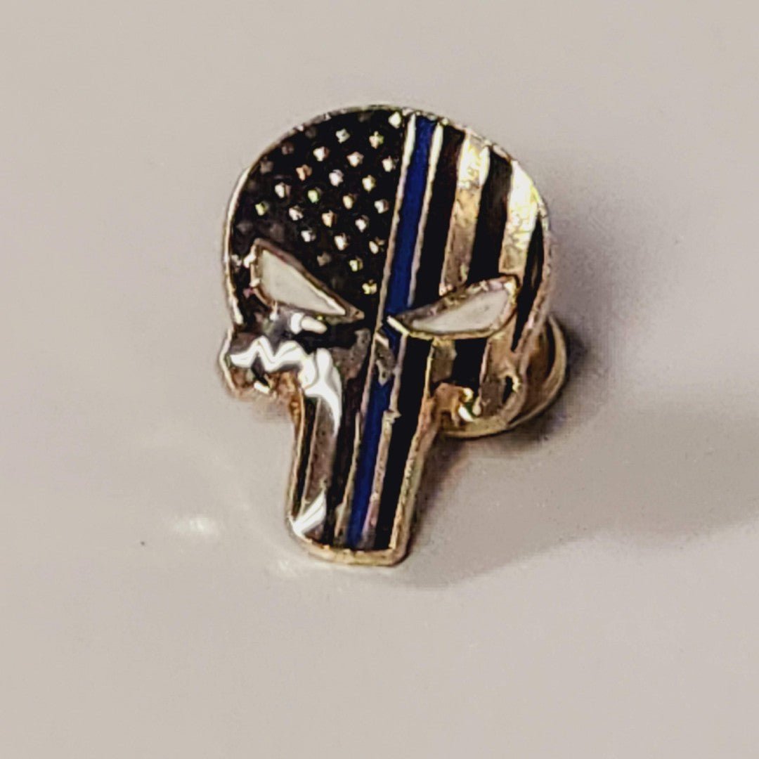 Thin Blue Line Skull Enamel Lapel Pin (Gold Plated) - PatriotDepot.com
