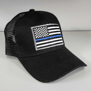 Thin Blue Line Trucker Hat (Black) - PatriotDepot.com
