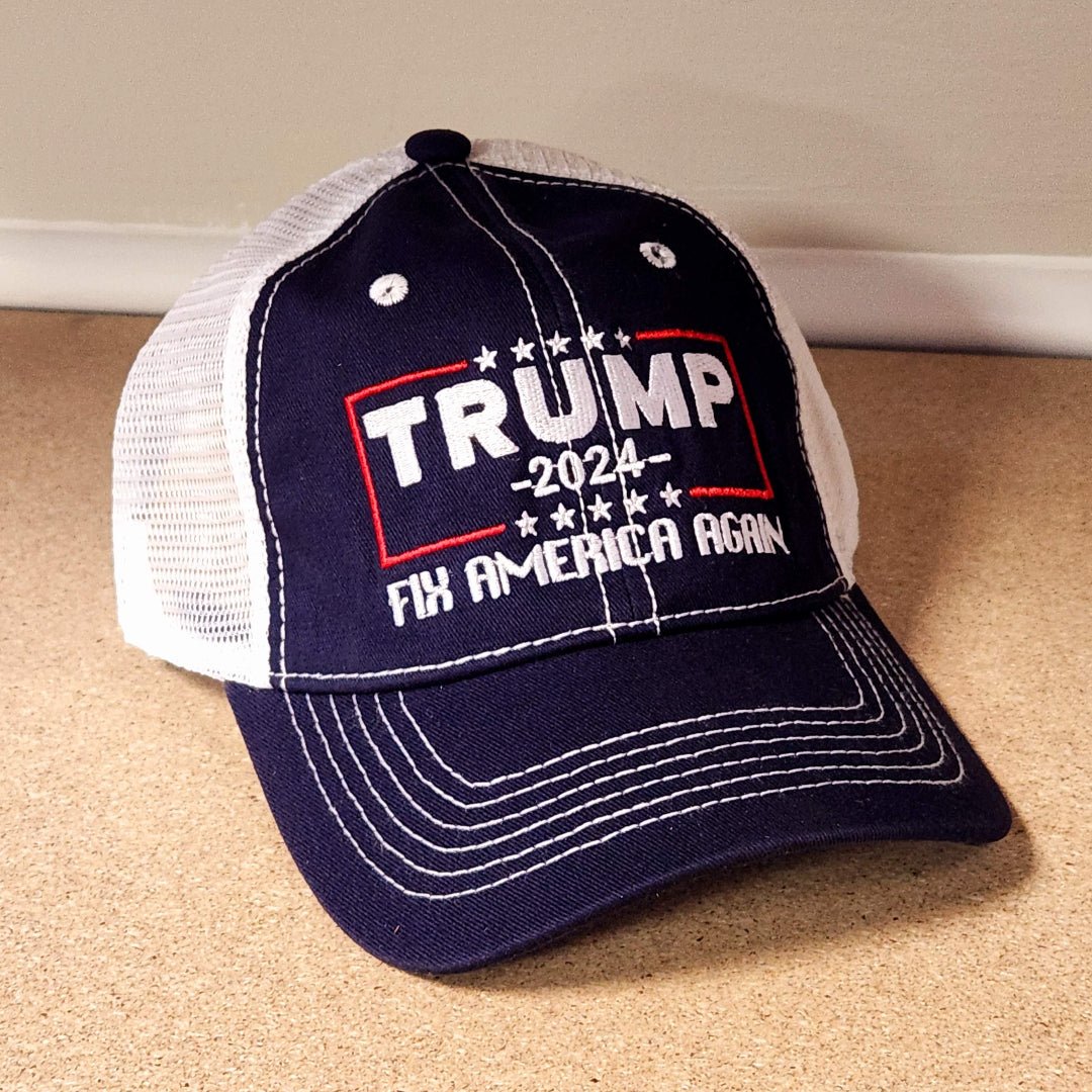 Trump 2024 "Fix America Again" Embroidered Soft Mesh Trucker - Style Hat - PatriotDepot.com