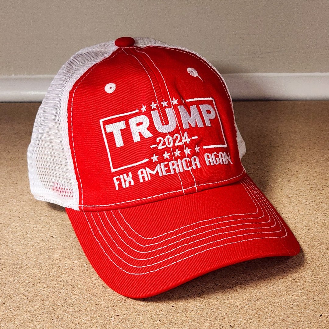 Trump 2024 "Fix America Again" Embroidered Soft Mesh Trucker - Style Hat - PatriotDepot.com