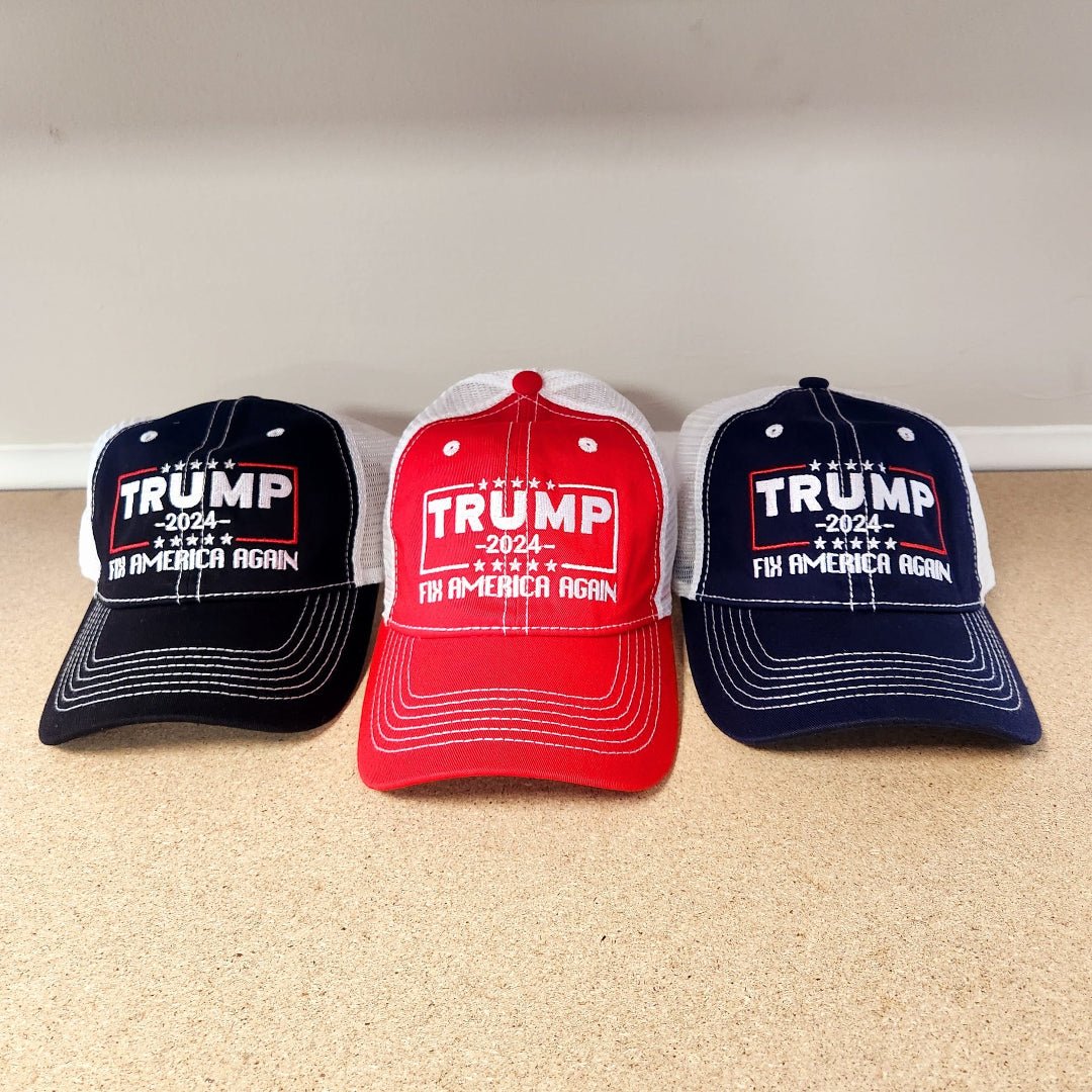 Trump 2024 "Fix America Again" Embroidered Soft Mesh Trucker - Style Hat - PatriotDepot.com