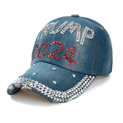 Trump 2024 Rhinestone Embroidered Hat (Denim) - PatriotDepot.com