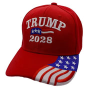 Trump 2028 Embroidered Hat w/Flag Bill (Red) - PatriotDepot.com