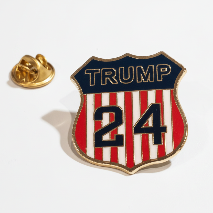 Trump 24' Shield Lapel Pin (Gold Plated) - PatriotDepot.com