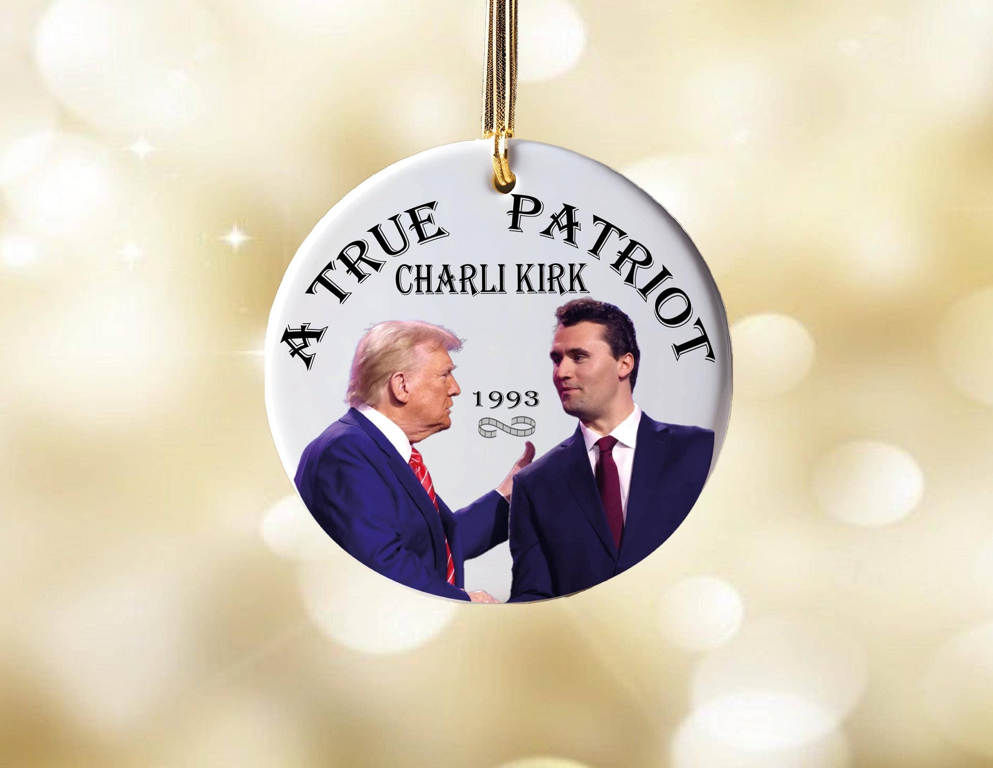 Trump & Charlie Kirk “A True Patriot” Ceramic Christmas Ornament – Freedom, Faith & Conservative Legacy Keepsake - PatriotDepot.com