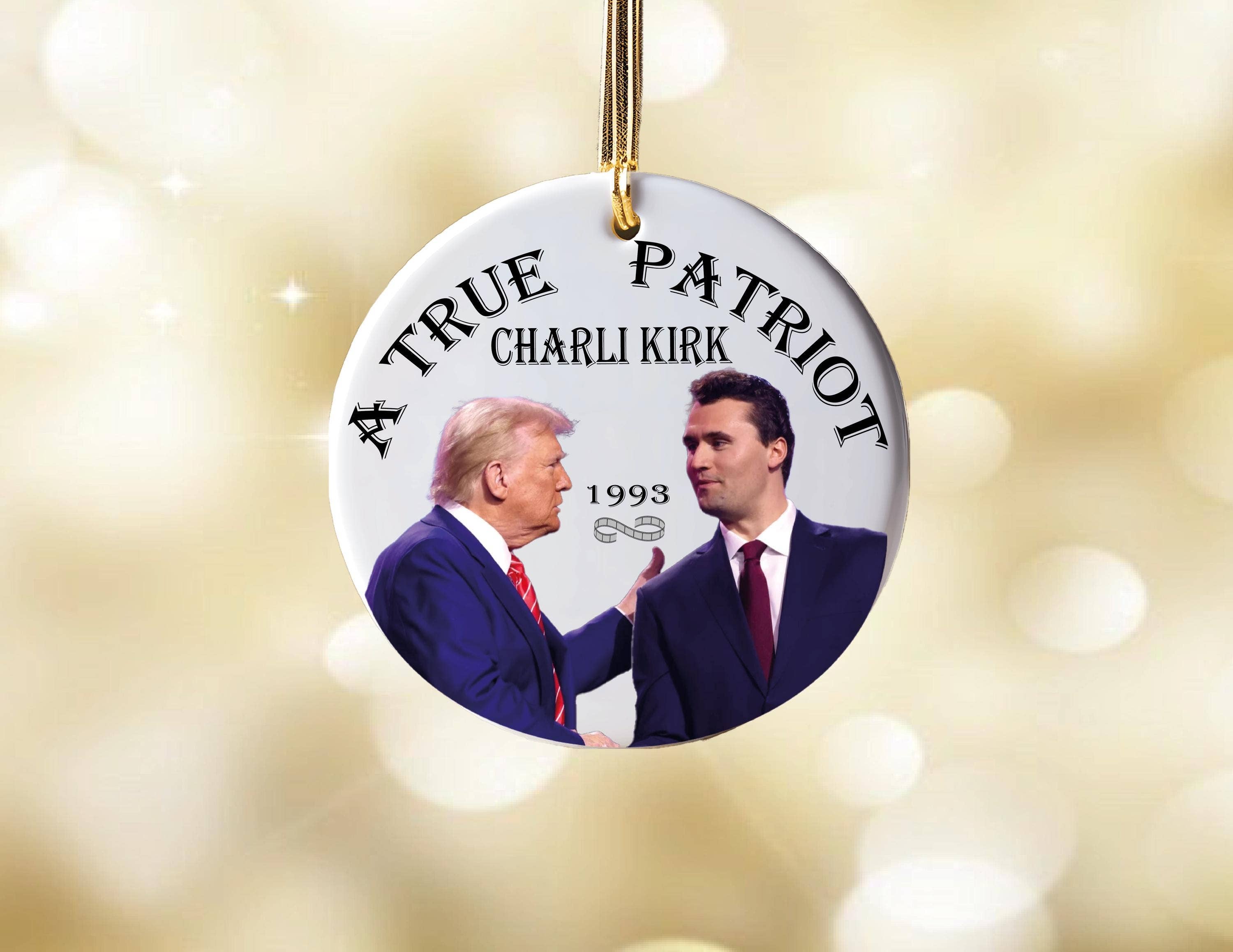 Trump & Charlie Kirk “A True Patriot” Ceramic Christmas Ornament – Freedom, Faith & Conservative Legacy Keepsake - PatriotDepot.com