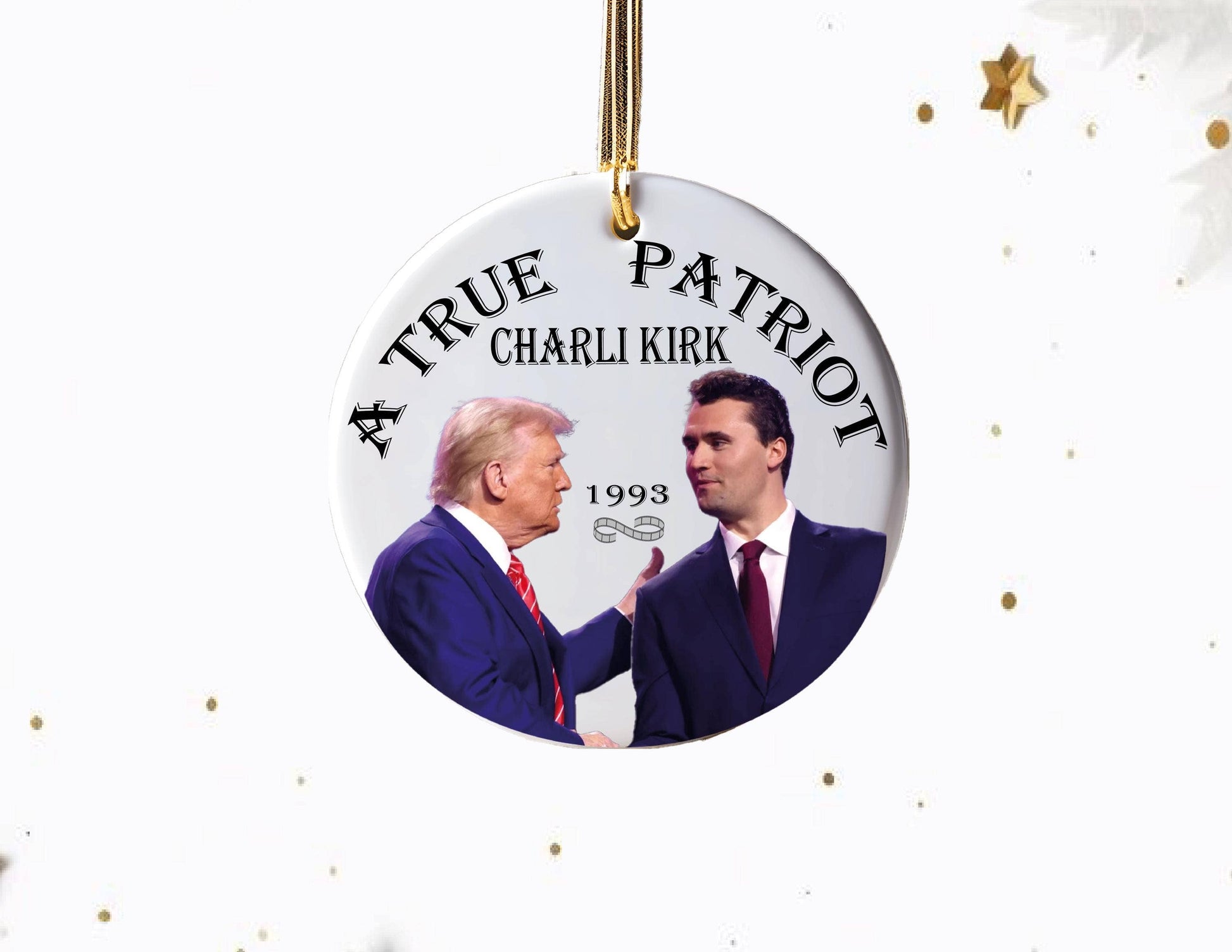 Trump & Charlie Kirk “A True Patriot” Ceramic Christmas Ornament – Freedom, Faith & Conservative Legacy Keepsake - PatriotDepot.com