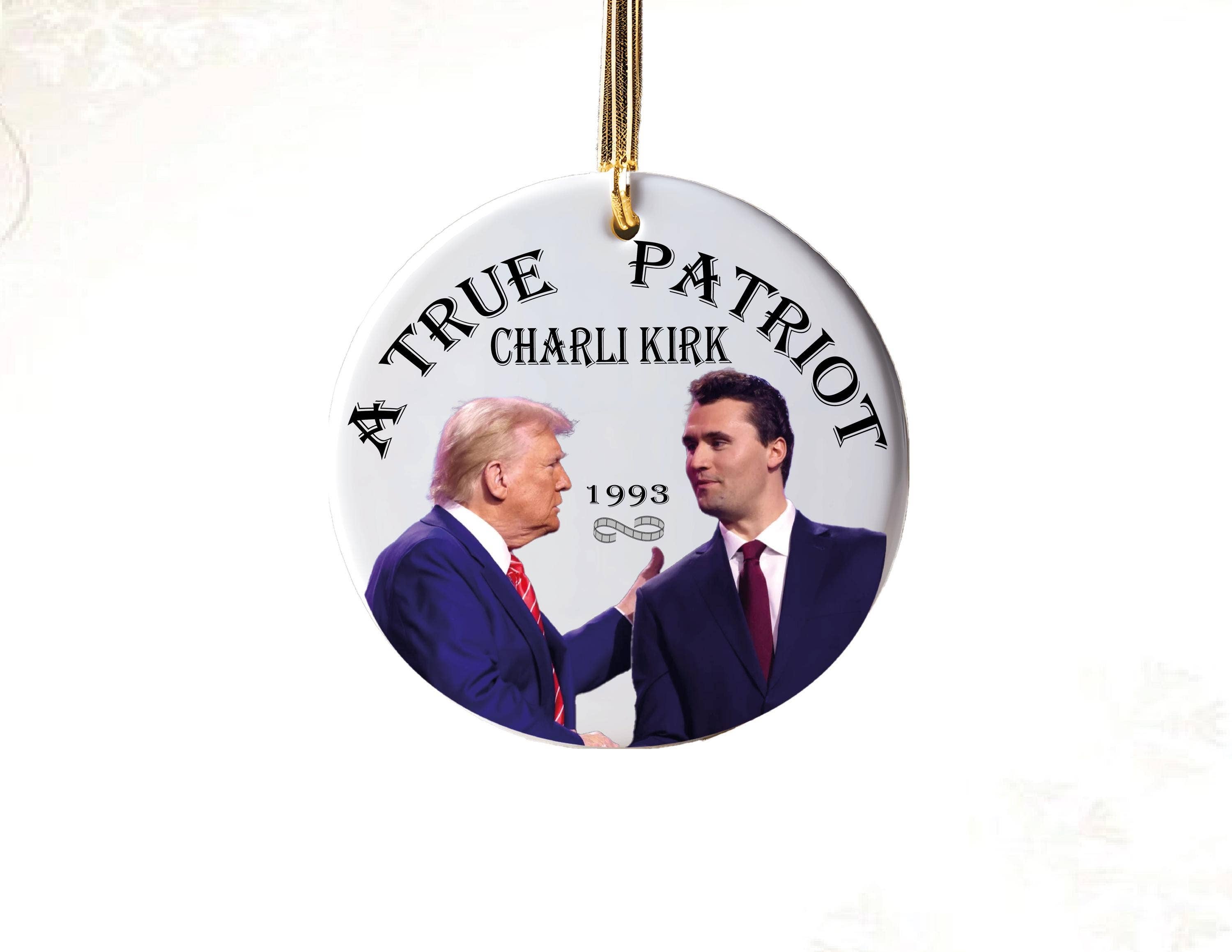 Trump & Charlie Kirk “A True Patriot” Ceramic Christmas Ornament – Freedom, Faith & Conservative Legacy Keepsake - PatriotDepot.com