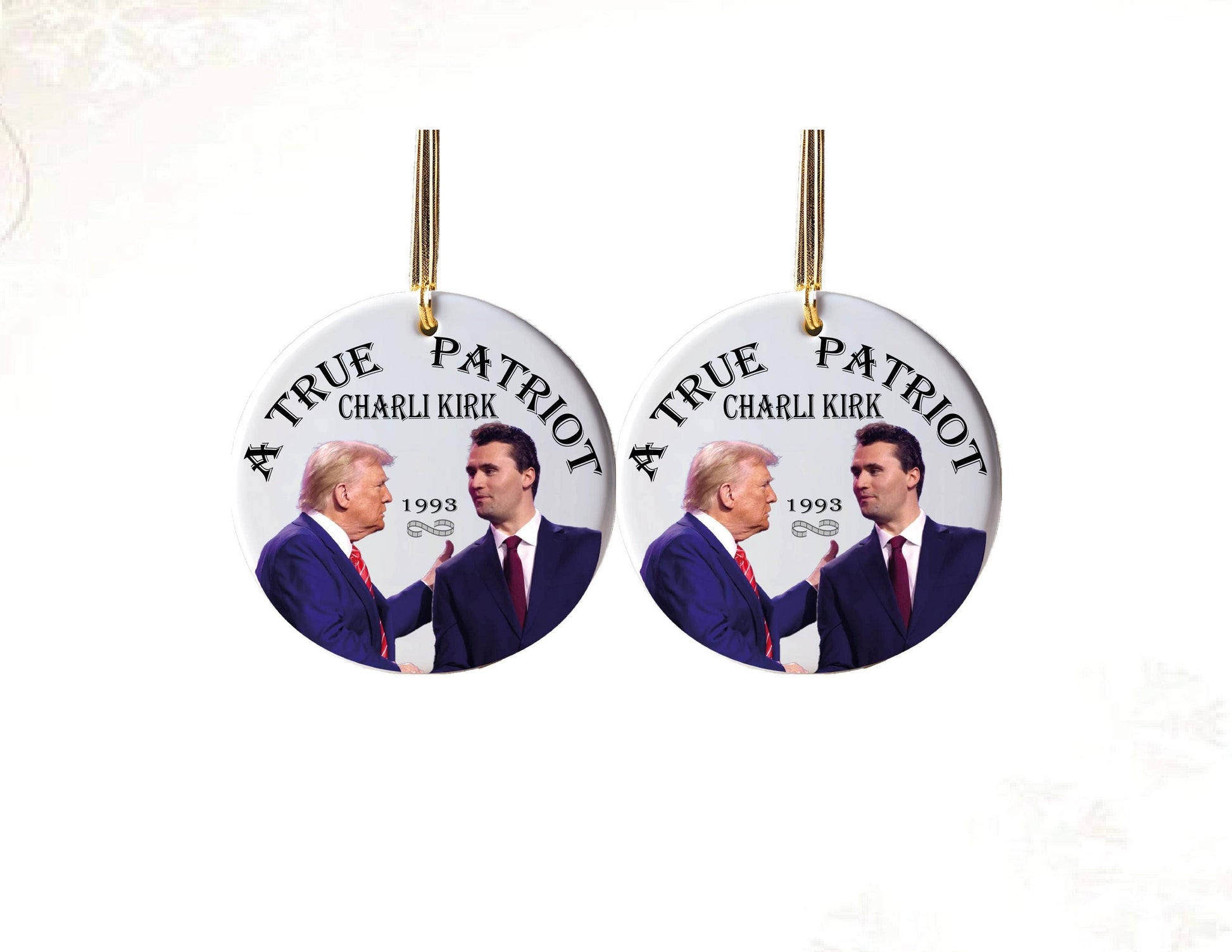 Trump & Charlie Kirk “A True Patriot” Ceramic Christmas Ornament – Freedom, Faith & Conservative Legacy Keepsake - PatriotDepot.com