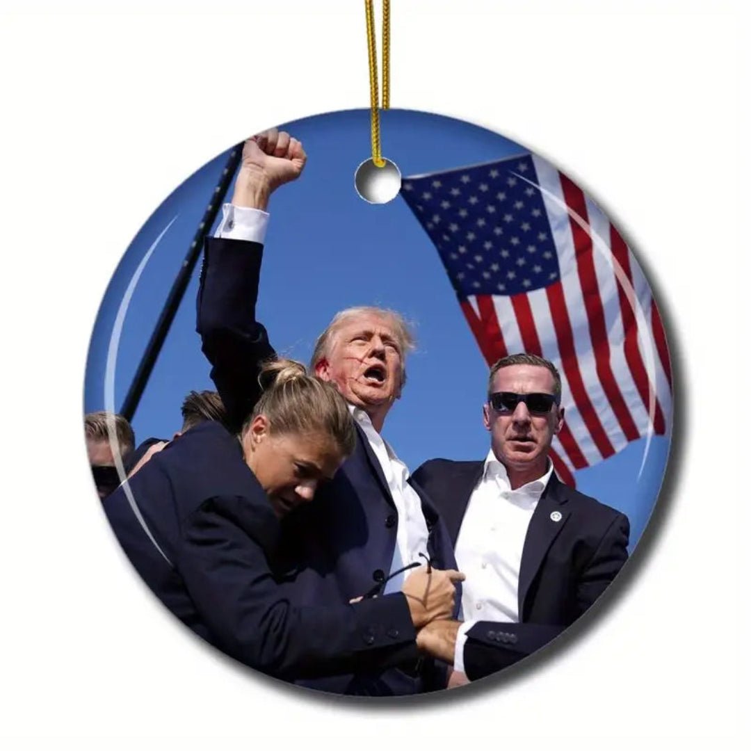 Trump Fight! Fight! Fight! Ceramic Double - Sided Ornament - PatriotDepot.com