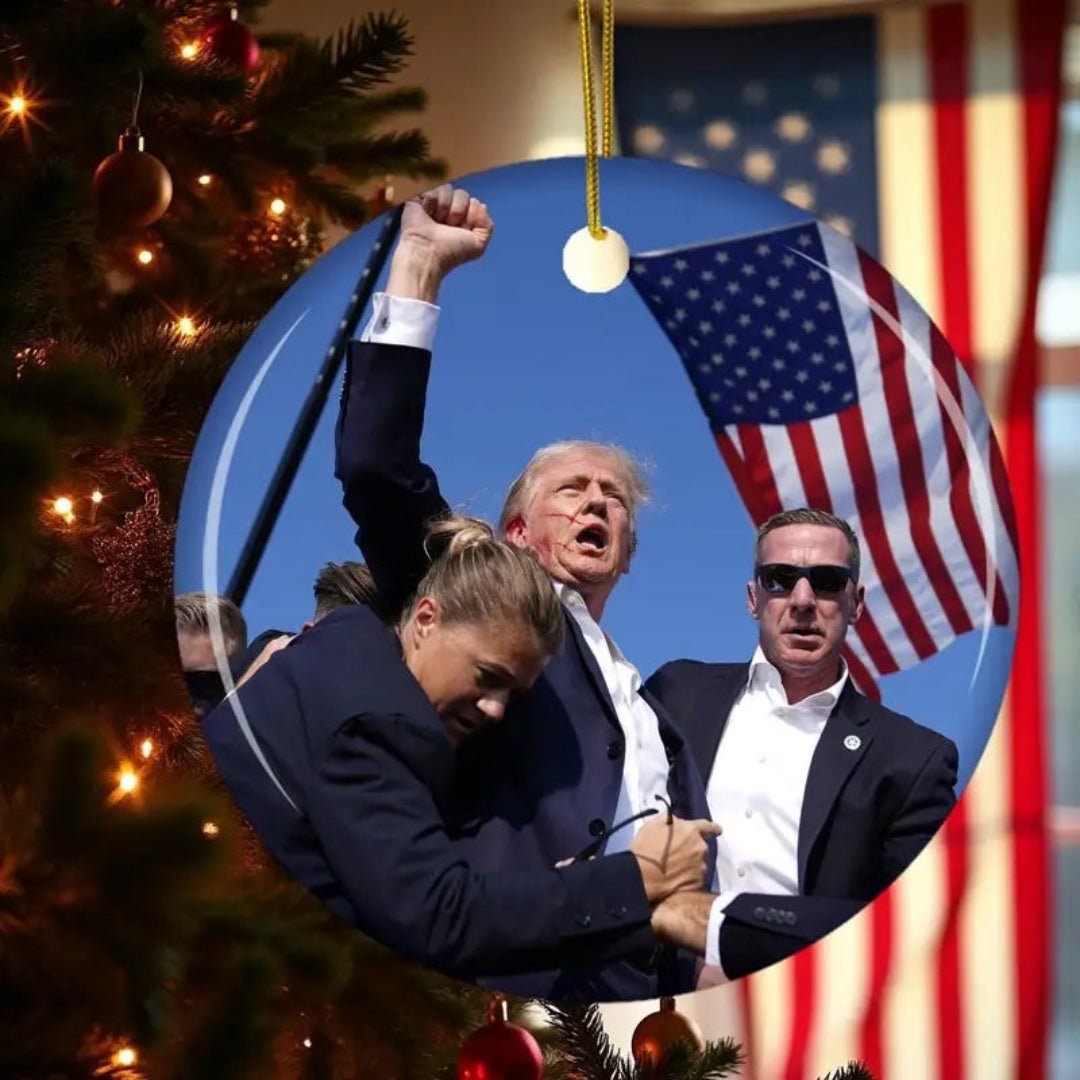 Trump Fight! Fight! Fight! Ceramic Double - Sided Ornament - PatriotDepot.com
