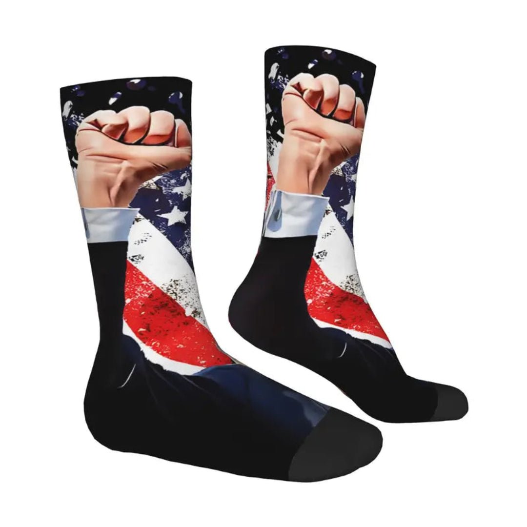 Trump Fight Fist Patriotic Knit Socks - PatriotDepot.com