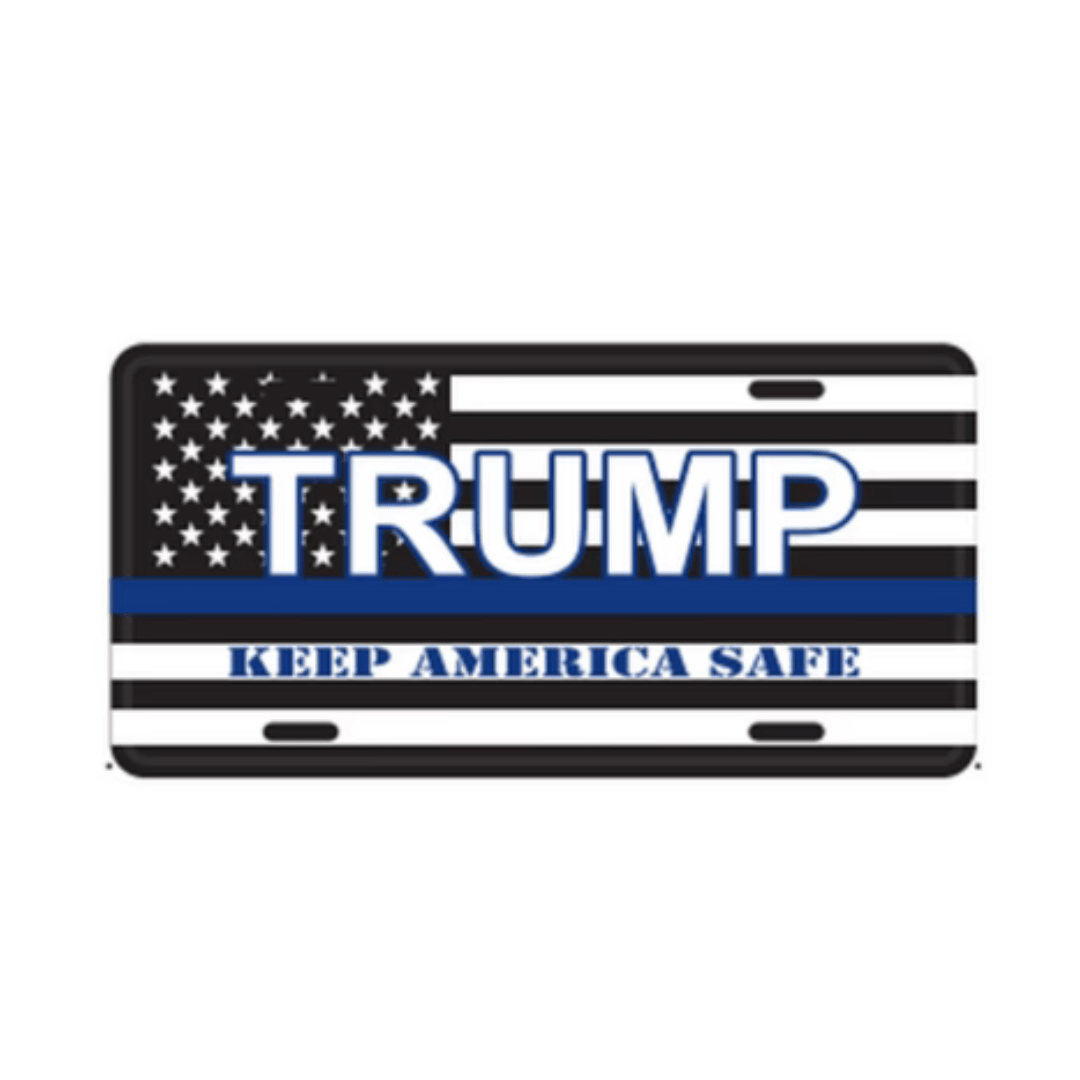 Trump Keep America Safe Thin Blue Line Embossed Vanity Plate - PatriotDepot.com