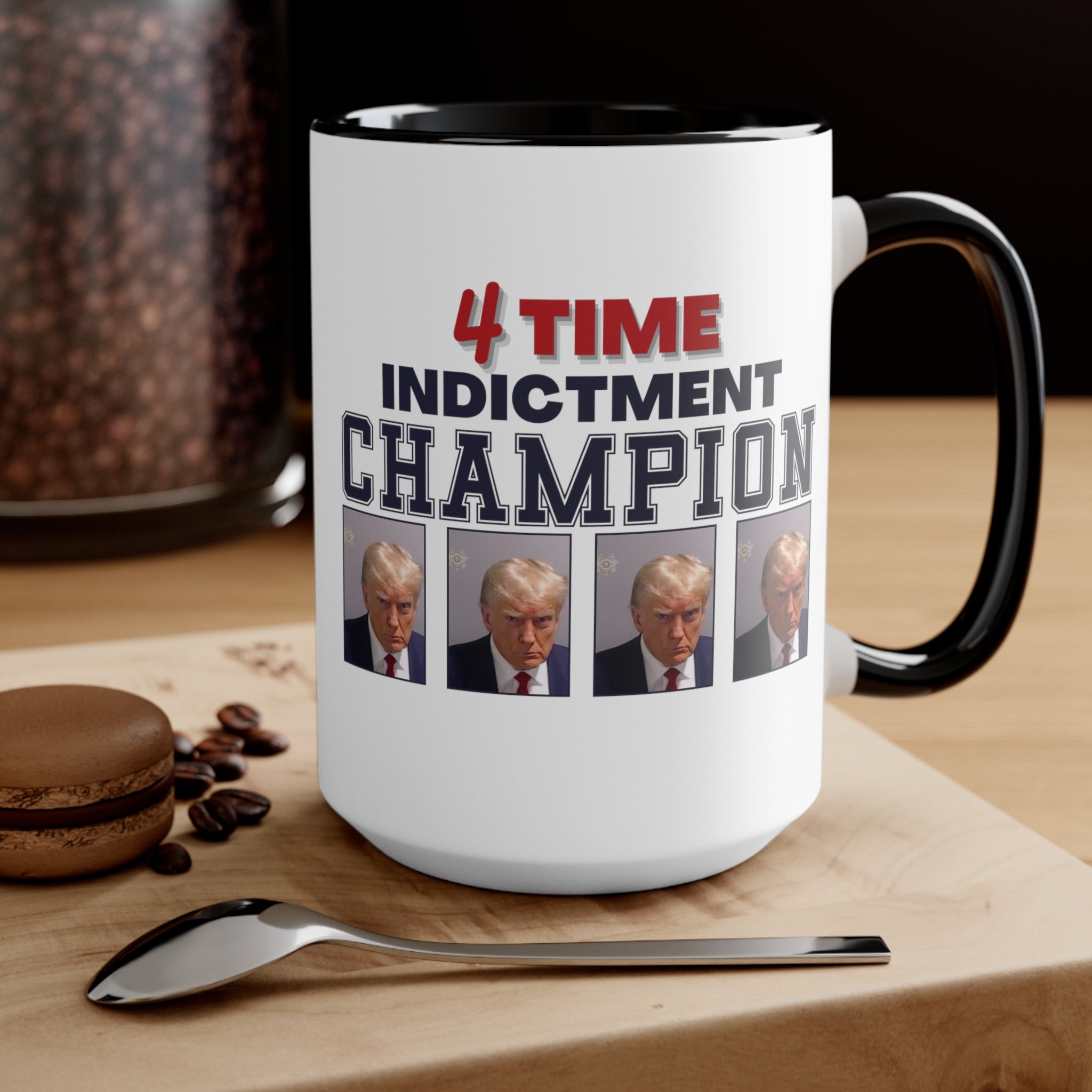 Trump Mugshot 4 Time Indictment Champion Mug (3 Colors, 2 Sizes) - PatriotDepot.com