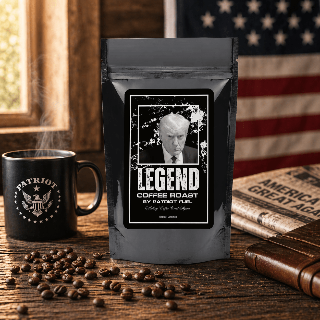 Trump Mugshot "LEGEND" Coffee Roast (Med - Dark) - PatriotDepot.com