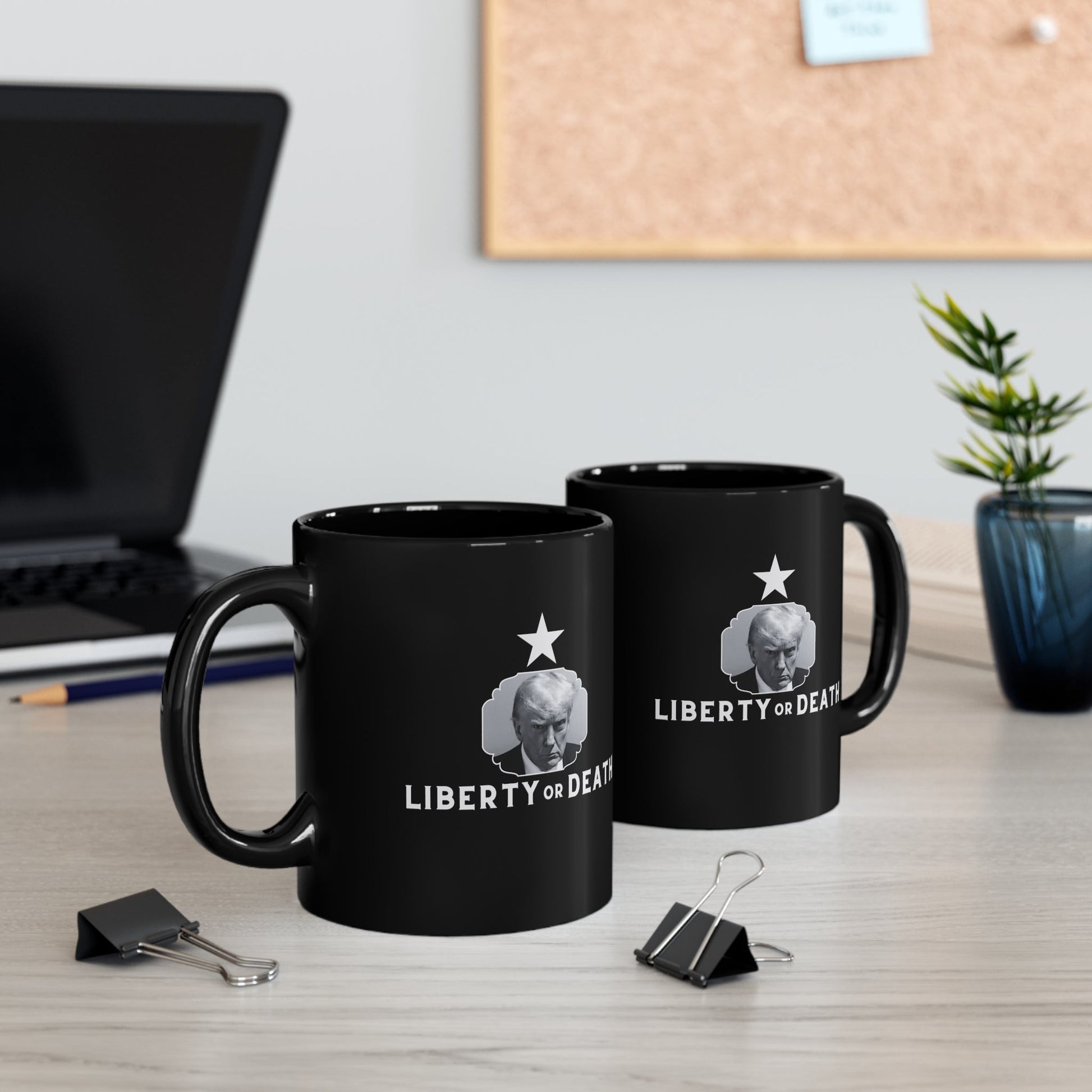 Trump Mugshot Liberty or Death (Texas Star) Mug - PatriotDepot.com