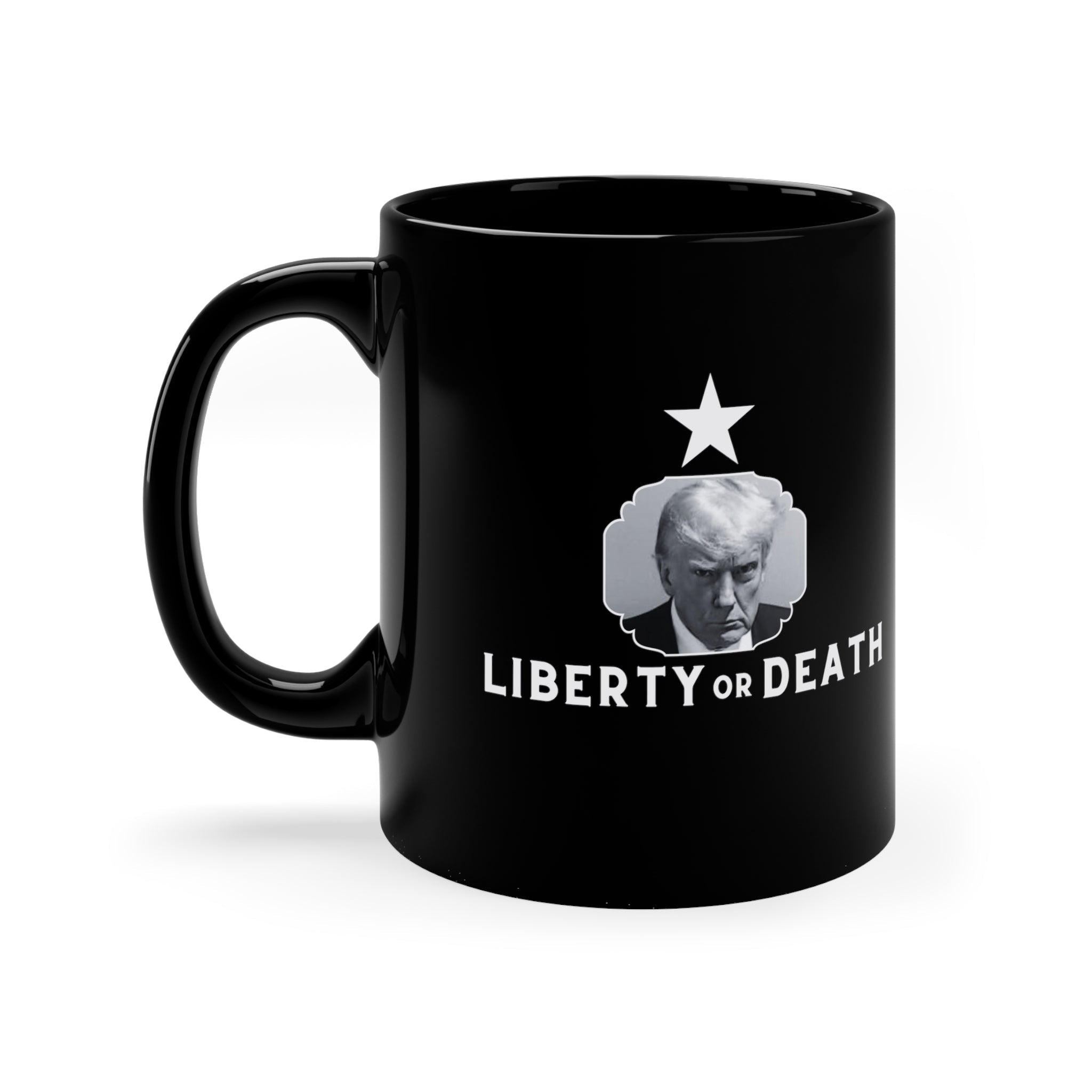 Trump Mugshot Liberty or Death (Texas Star) Mug - PatriotDepot.com