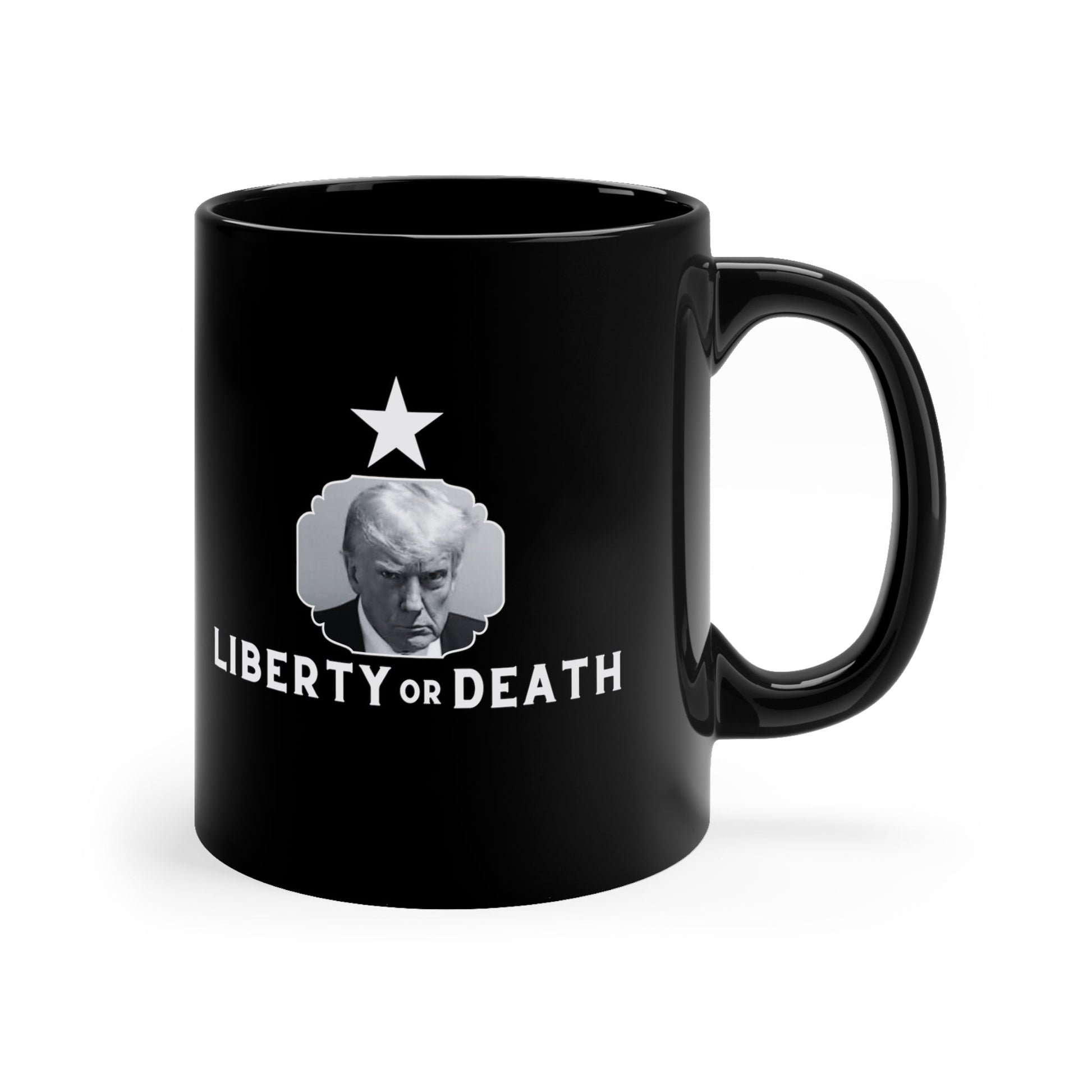 Trump Mugshot Liberty or Death (Texas Star) Mug - PatriotDepot.com