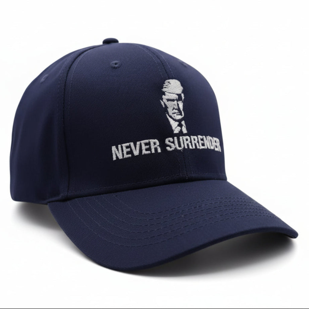 Trump Mugshot Never Surrender Embroidered Hat (Navy) - PatriotDepot.com