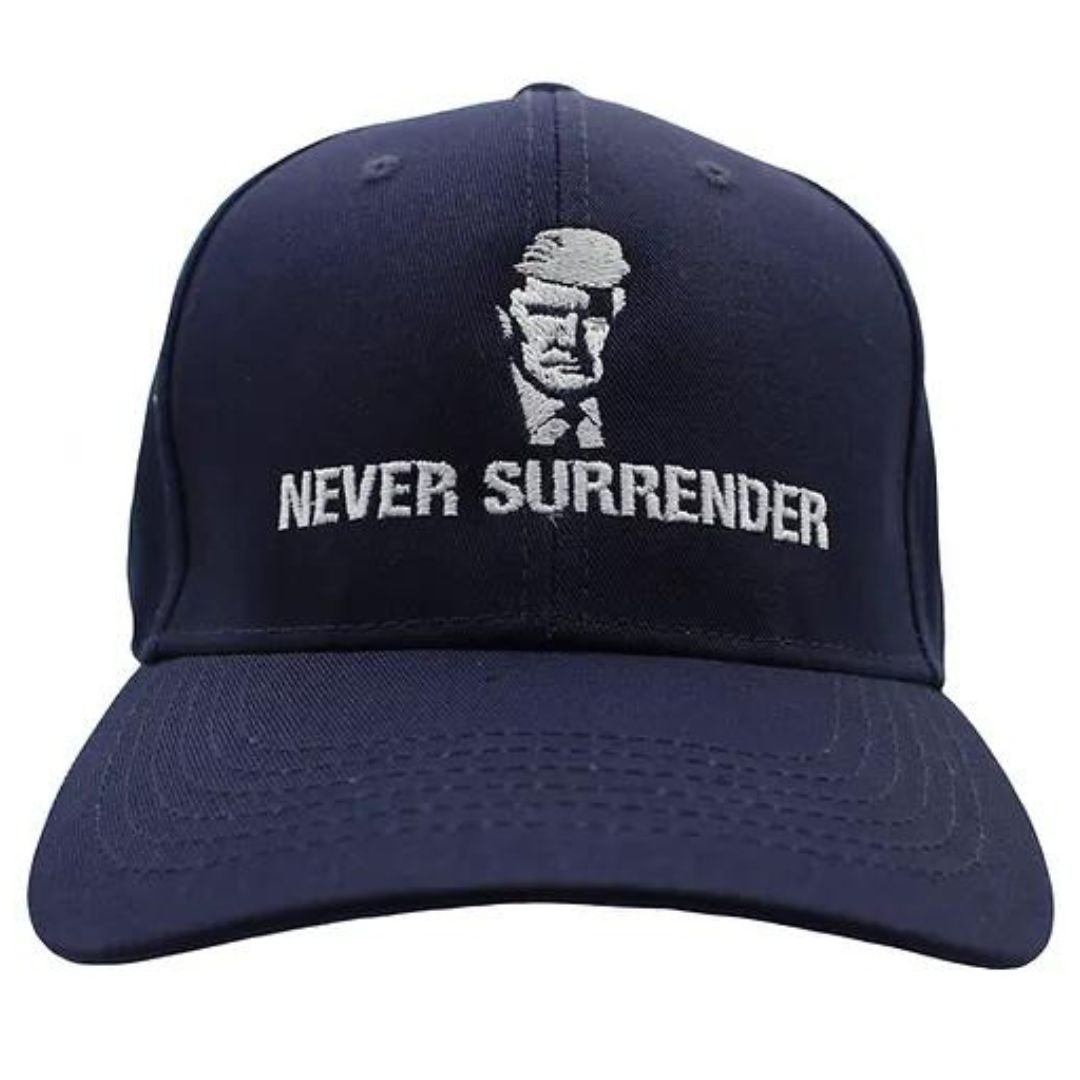Trump Mugshot Never Surrender Embroidered Hat (Navy) - PatriotDepot.com