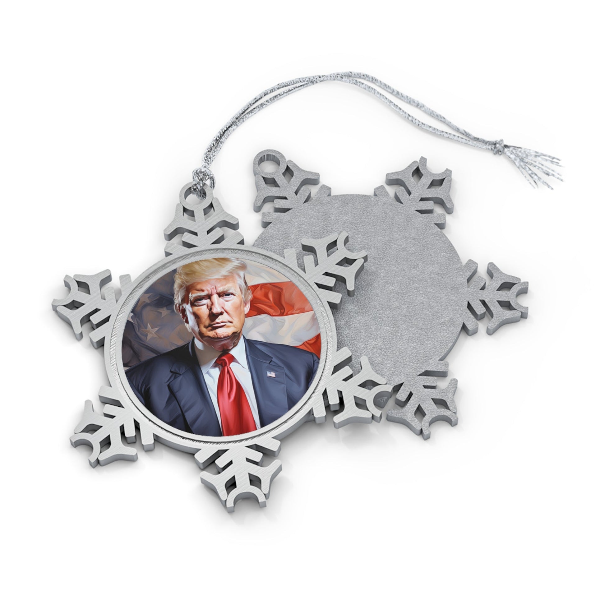 Trump Patriotic Snowflake Pewter Ornament - PatriotDepot.com