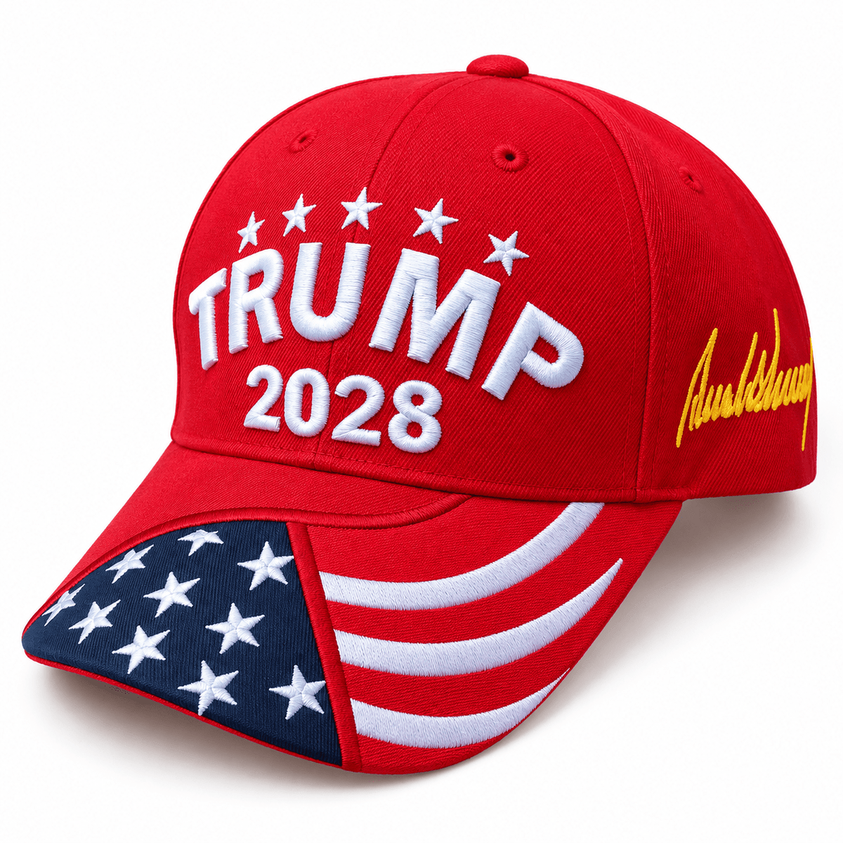 Trump Signature 2028 Custom Embroidered Hat with Flag Bill - PatriotDepot.com