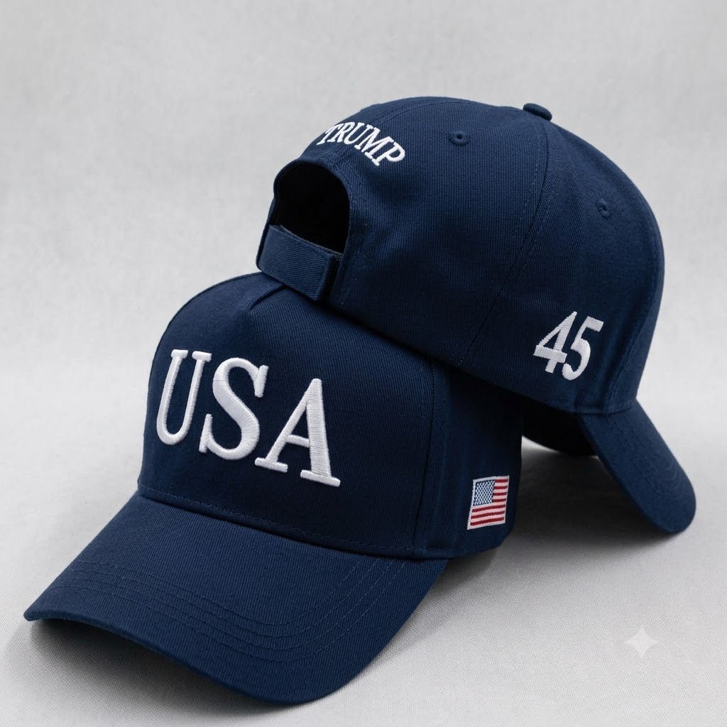 Trump USA Navy & White Embroidered Hat | Premium 4-Sided Embroidery - PatriotDepot.com