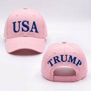 Trump USA Pink & Blue Embroidered Hat | Premium 4-Sided Embroidery - PatriotDepot.com