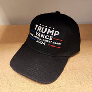 Trump Vance 2024 Make America Great Again Embroidered Hat w/Flag Bill (Black) - PatriotDepot.com
