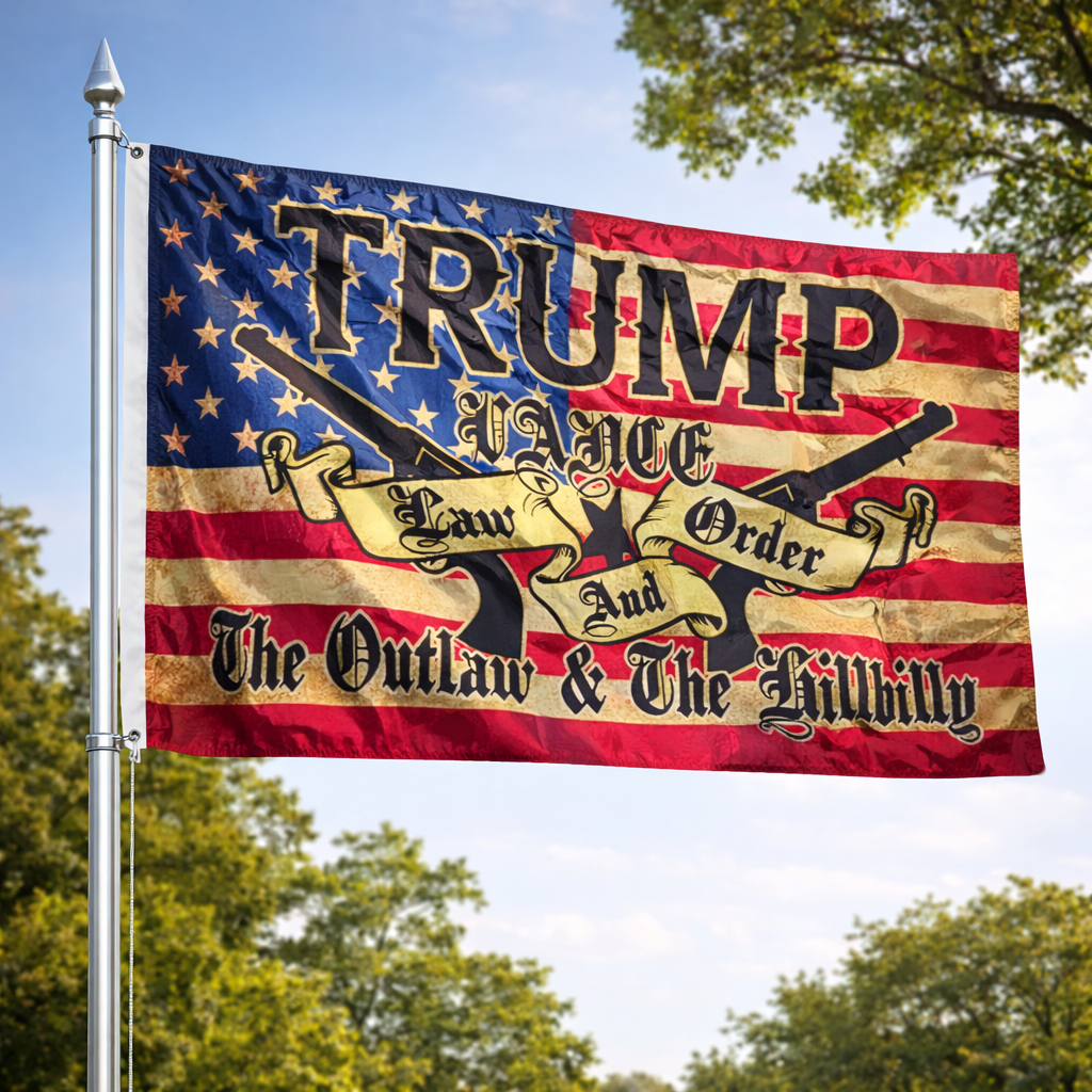 Trump - Vance Law & Order 2A The Outlaw & The Hillbilly 3'x5' Flag - PatriotDepot.com