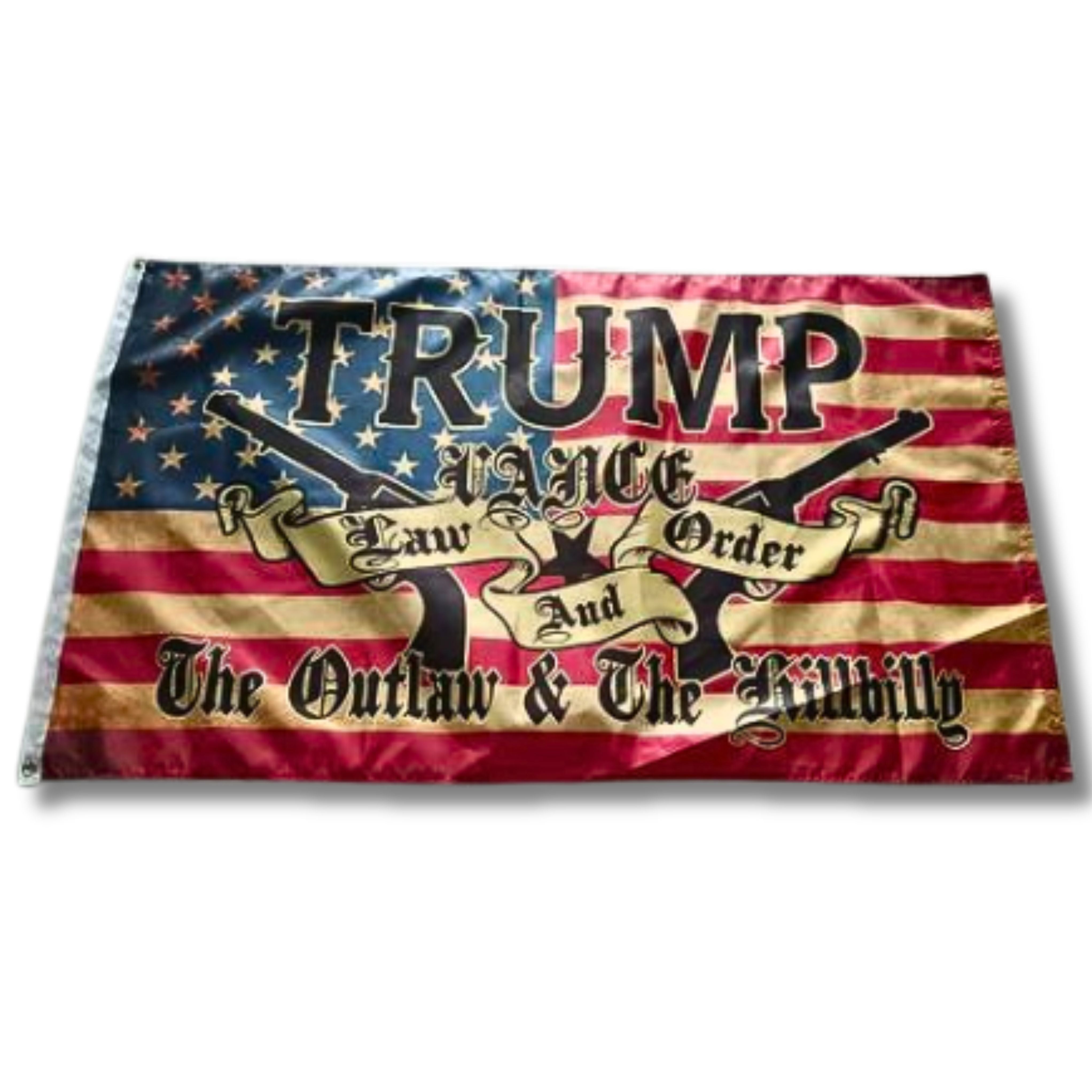 Trump - Vance Law & Order 2A The Outlaw & The Hillbilly 3'x5' Flag - PatriotDepot.com