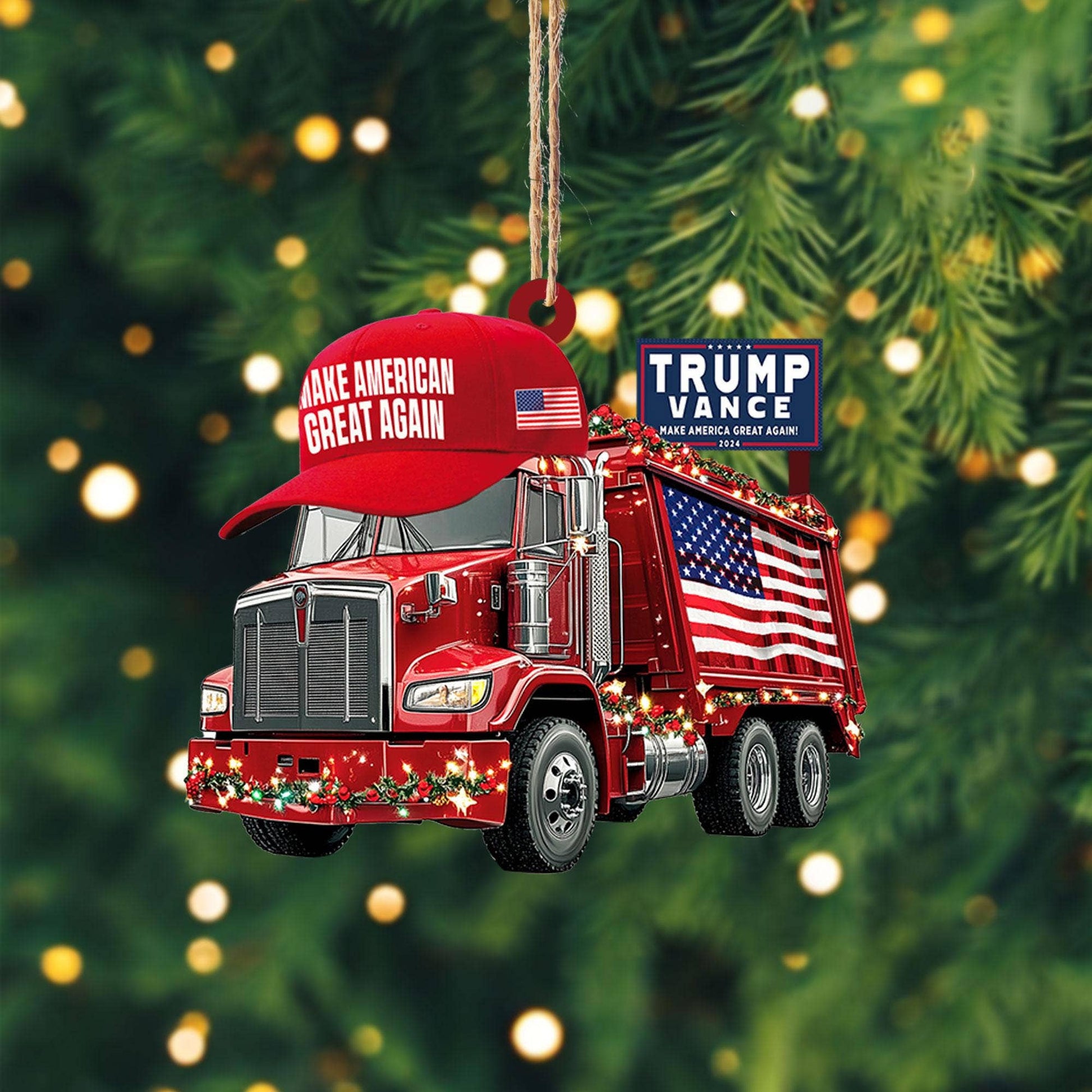 Trump Vance MAGA Hat 2024 Garbage Truck Ornament - PatriotDepot.com