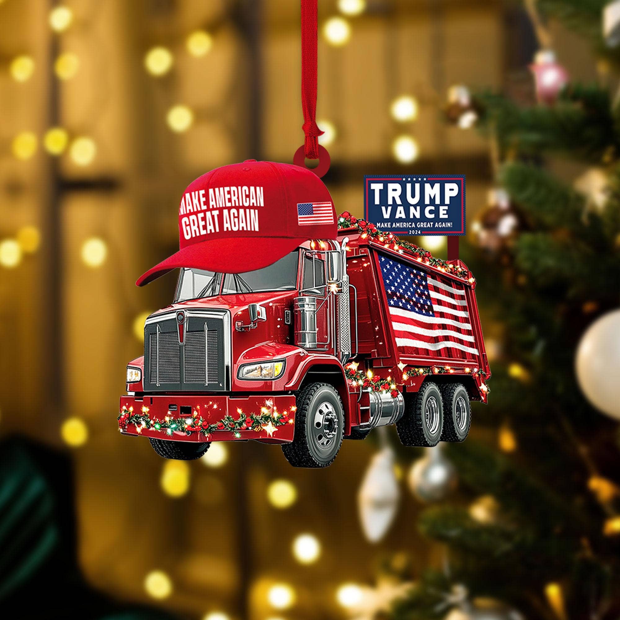 Trump Vance MAGA Hat 2024 Garbage Truck Ornament - PatriotDepot.com