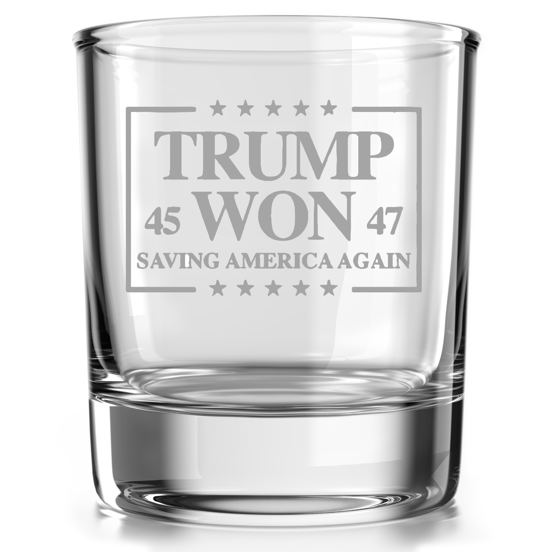 Trump Won 45 - 47: Saving America Again Rocks Glass - PatriotDepot.com