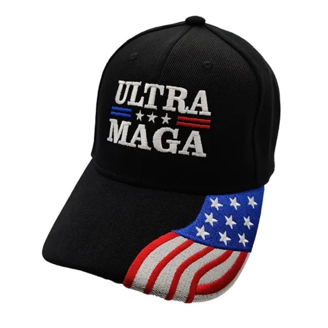 Ultra MAGA Premium Embroidered Hat & Flag Bill (Black) - PatriotDepot.com